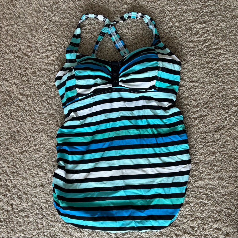 Motherhood Blue and Black Striped Bathing Suit Top